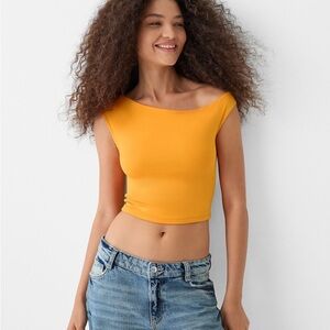 Bershka Asymmetrical Orange Crop Top